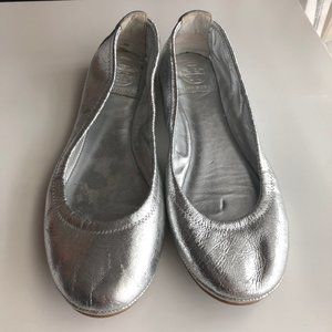Tory Burch Eddie Silver Metallic Leather Ballet